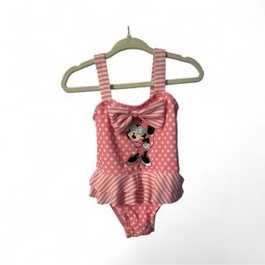 Disney Minnie Mouse Pink and White Polka Dot BabySwimsuit Bow Toys “R” Us 18M
